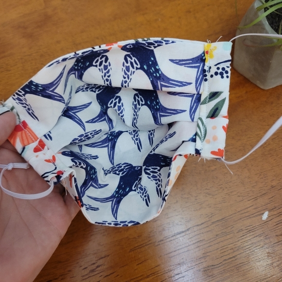 Floral Pleated Face Mask with Blue Birds - Picture 3 of 3